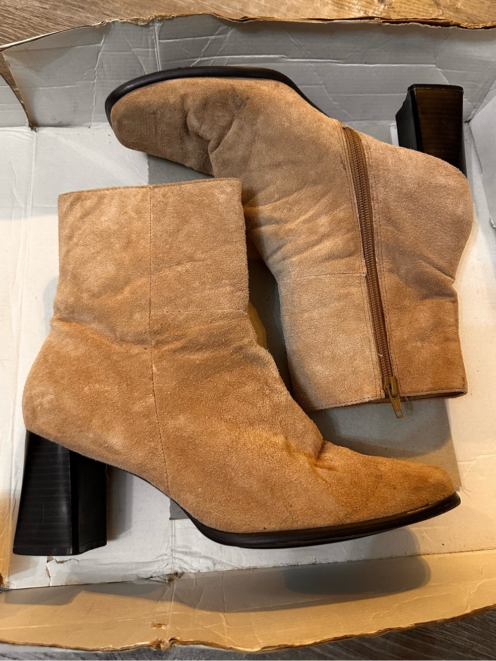 Chadwick’s Tan Suede Ankle Booties with Block Heel